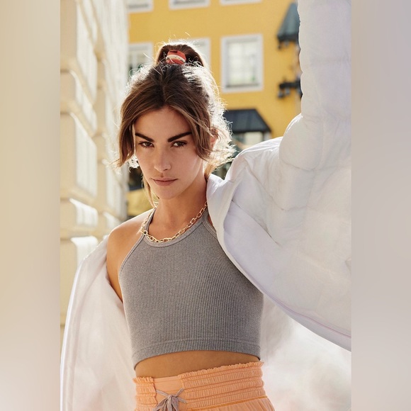 Free People Happiness Runs Crop Tank in Heather Grey - Picture 3 of 14